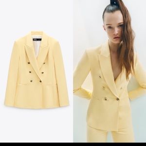 ZARA TAILORED DOUBLE BREASTED BLAZER IN YELLOW